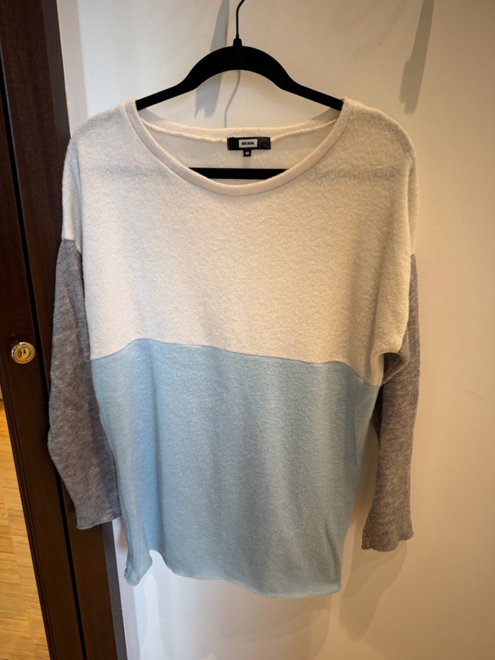 SANDRO Colorblock Crewneck Sweater - Cream, Light Blue & Gray